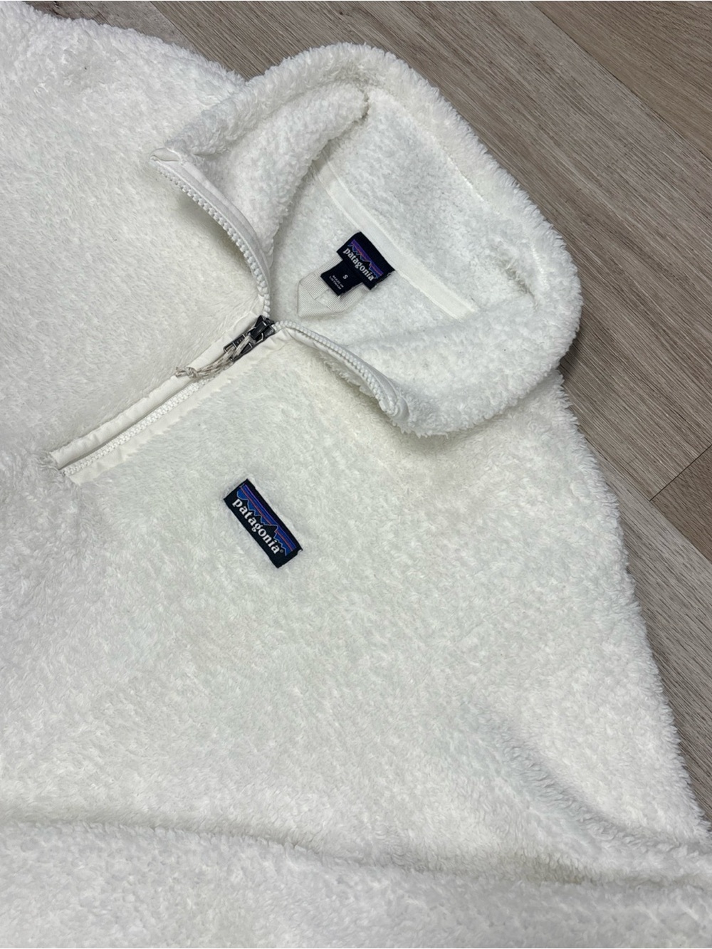 Patagonia Women’s Sz S White Fleece Pullover Quarter Zip Sherpa Jacket Los Gatos
